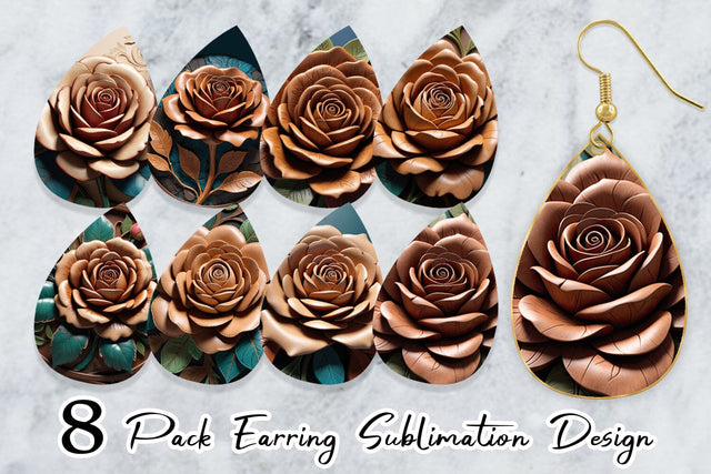 Earring 3D Carved Rose Sublimation artnoy 