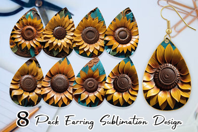 Earring 3D Carved Sunflower Sublimation artnoy 