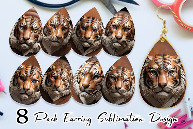 Earring 3D Carved Tiger Sublimation artnoy 