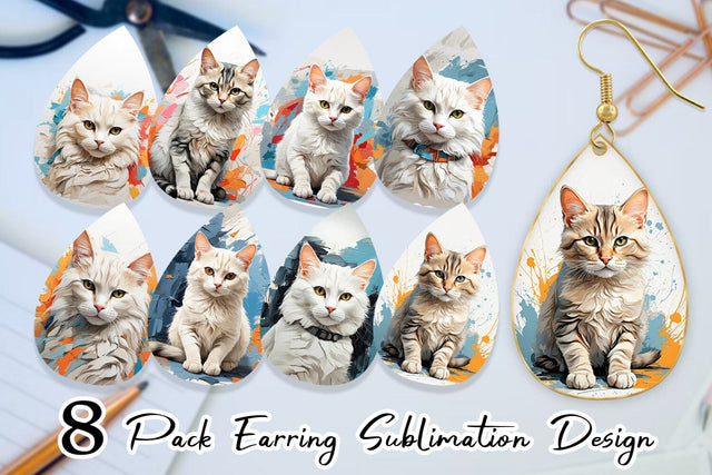 Earring 3D Cat Painting Sublimation artnoy 