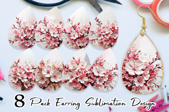 Earring 3D Cherry Blossom Sublimation artnoy 