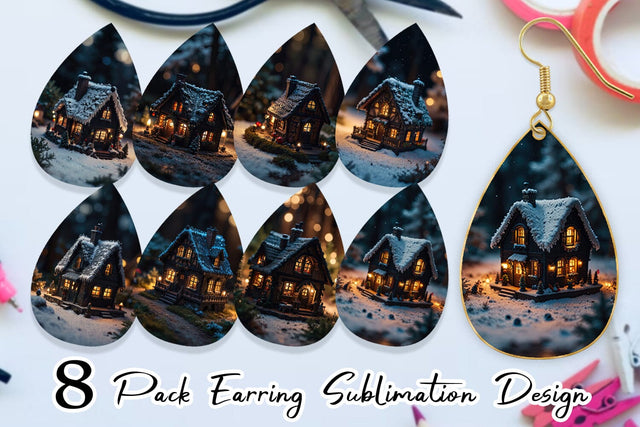 Earring 3D Christmas House Sublimation artnoy 