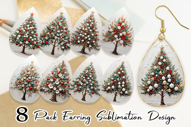 Earring 3D Christmas Tree Painting Sublimation artnoy 