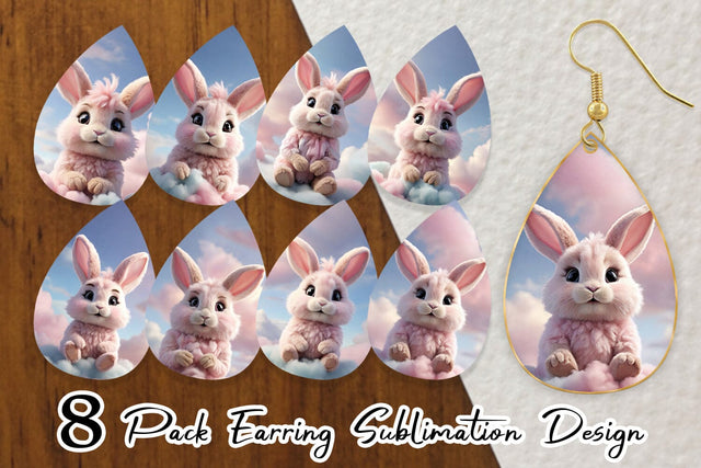 Earring 3D Cute Bunny Pastel Sublimation artnoy 