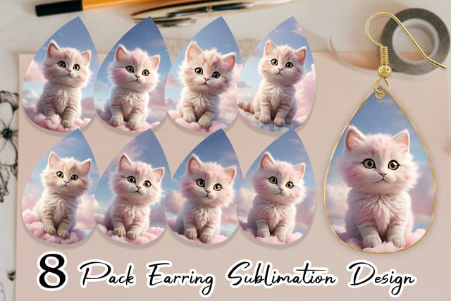Earring 3D Cute Cat Pastel Sublimation artnoy 