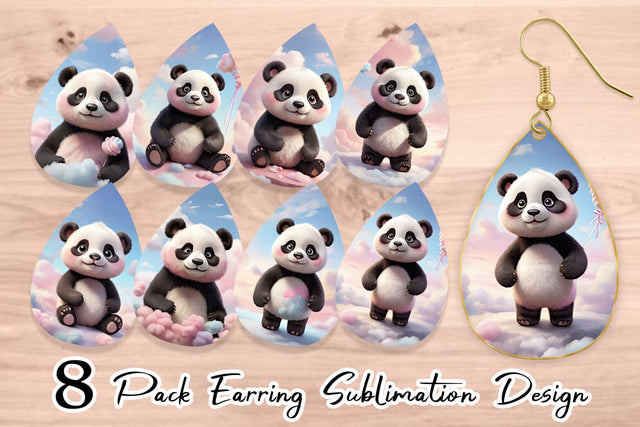 Earring 3D Cute Panda Pastel Sublimation artnoy 