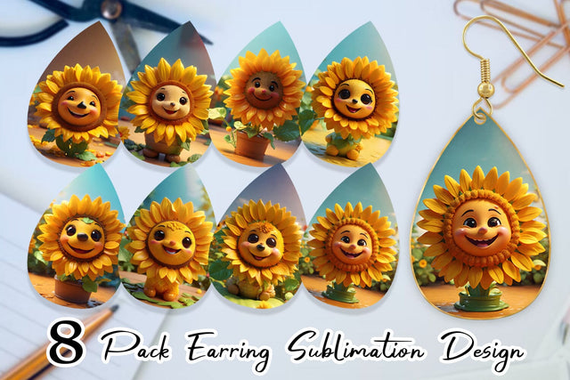 Earring 3D Cute Sunflowers Sublimation artnoy 