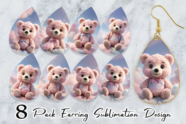 Earring 3D Cute Teddy Bear Pastel Sublimation artnoy 