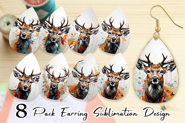 Earring 3D Deer Painting Sublimation artnoy 