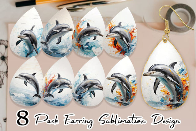 Earring 3D Dolphin Painting Sublimation artnoy 
