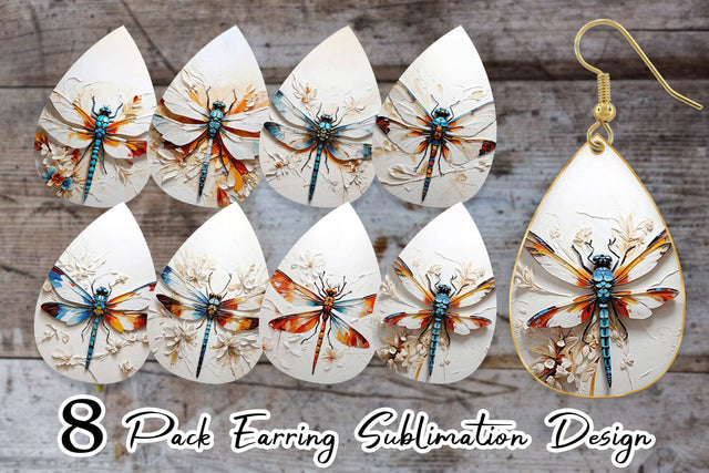 Earring 3D Dragonfly Painting Sublimation artnoy 