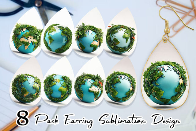 Earring 3D Earth Surrounded Plants Sublimation artnoy 