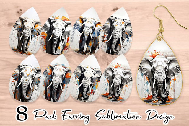 Earring 3D Elephant Painting Sublimation artnoy 