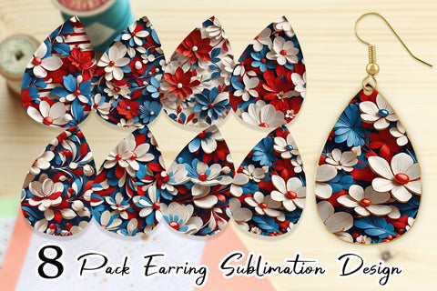 Earring 3D Flower 4th of July Sublimation artnoy 