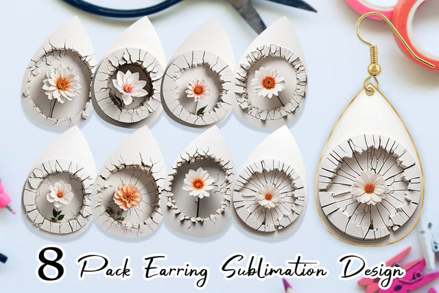 Earring 3D Flower and Wall Crack Sublimation artnoy 