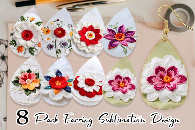Earring 3D Flower Embroidered Sublimation artnoy 