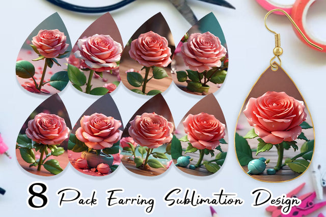 Earring 3D Flower Rose Sublimation artnoy 