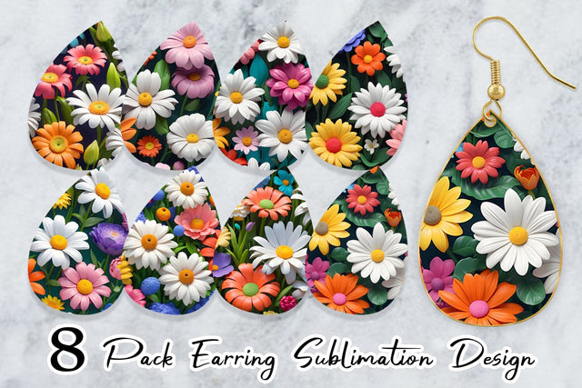 Earring 3D Flowers Colorful Sublimation artnoy 