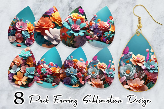 Earring 3D Flowers Pastel Color Sublimation artnoy 