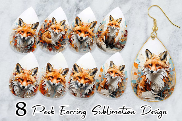 Earring 3D Fox Painting Sublimation artnoy 