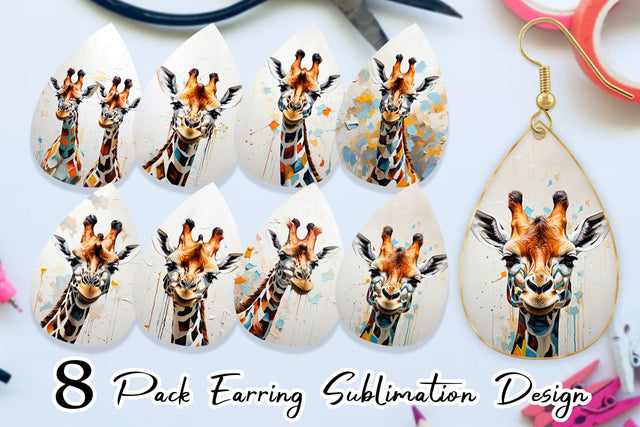 Earring 3D Giraffe Painting Sublimation artnoy 