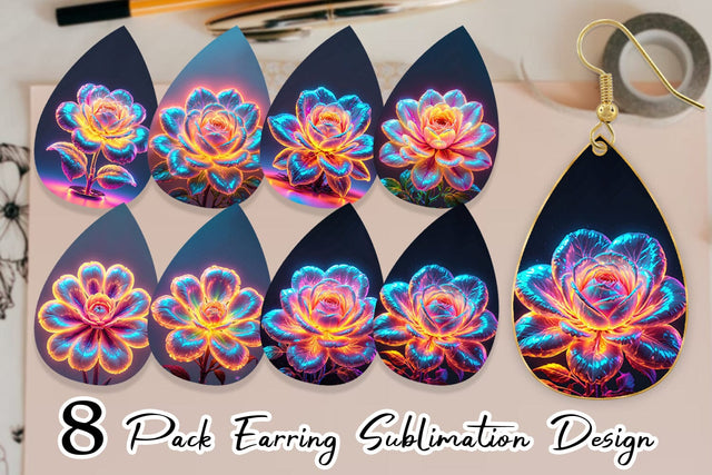 Earring 3D Glowing Flower Sublimation artnoy 