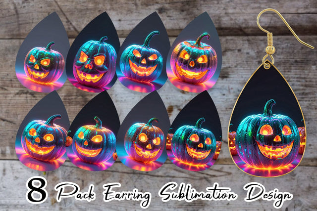 Earring 3D Glowing Jack O Lantern Sublimation artnoy 