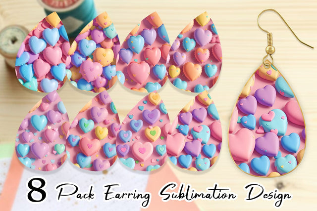 Earring 3D Hearts Pastel Colorful Sublimation artnoy 