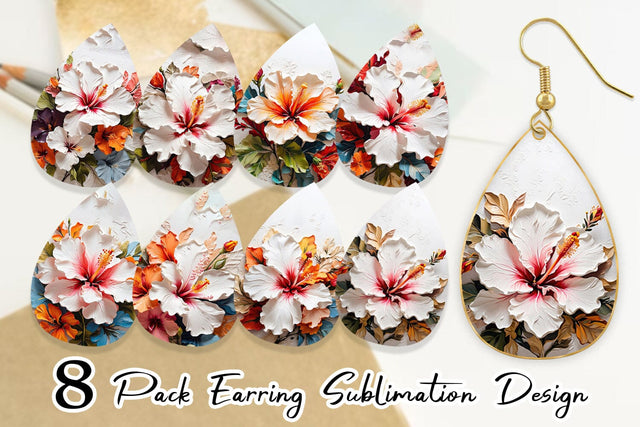 Earring 3D Hibiscus Flower Sublimation artnoy 