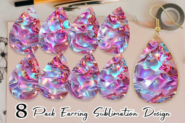 Earring 3D Holographic Pink Liquid Sublimation artnoy 