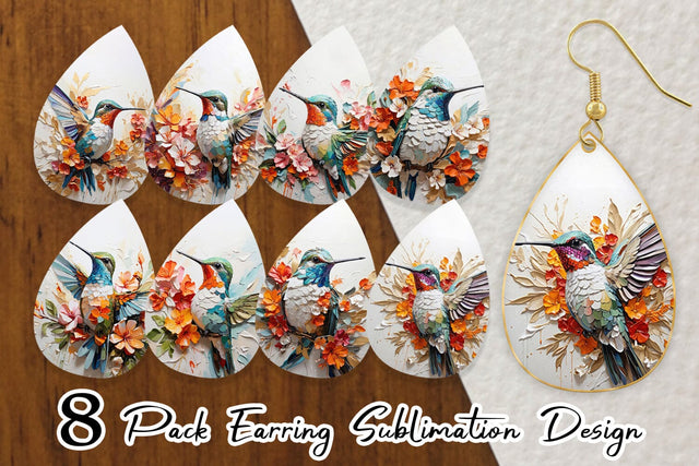 Earring 3D Hummingbird Painting Sublimation artnoy 