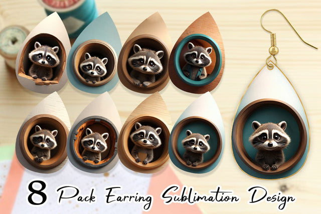 Earring 3D Illustration Raccoon Sublimation artnoy 