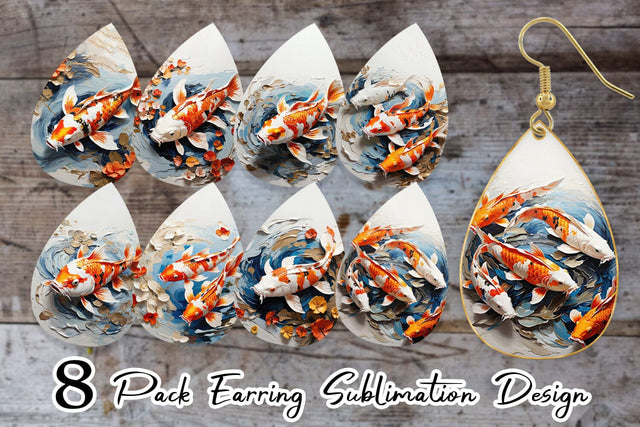 Earring 3D Koi Fish Painting Sublimation artnoy 