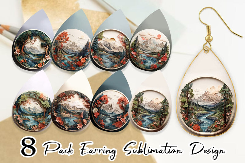 Earring 3D Landscape Mountain Tree Sublimation artnoy 