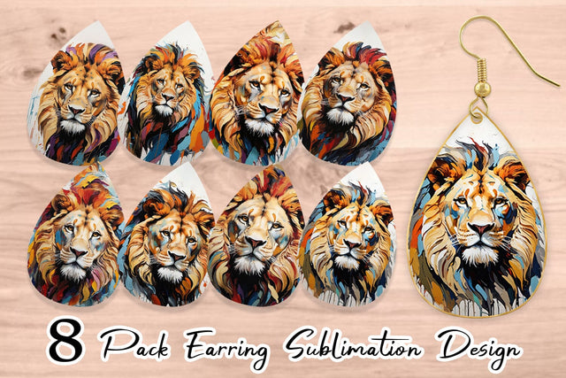 Earring 3D Lion Painting Sublimation artnoy 