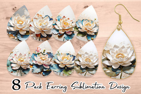 Earring 3D Lotus Flower Painting Sublimation artnoy 