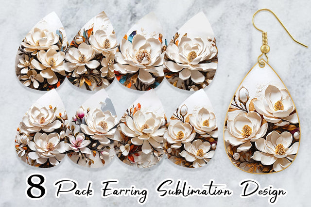 Earring 3D Magnolia Flower Sublimation artnoy 