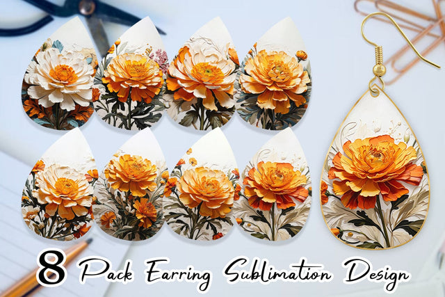 Earring 3D Marigold Flower Sublimation artnoy 