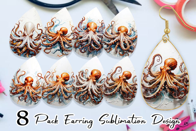 Earring 3D Octopus Painting Sublimation artnoy 