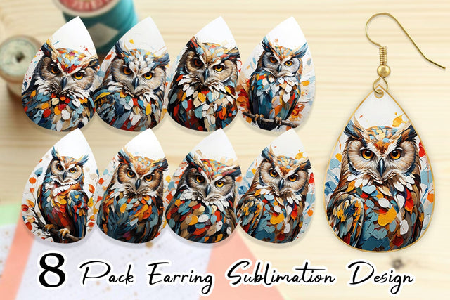 Earring 3D Owl Painting Sublimation artnoy 