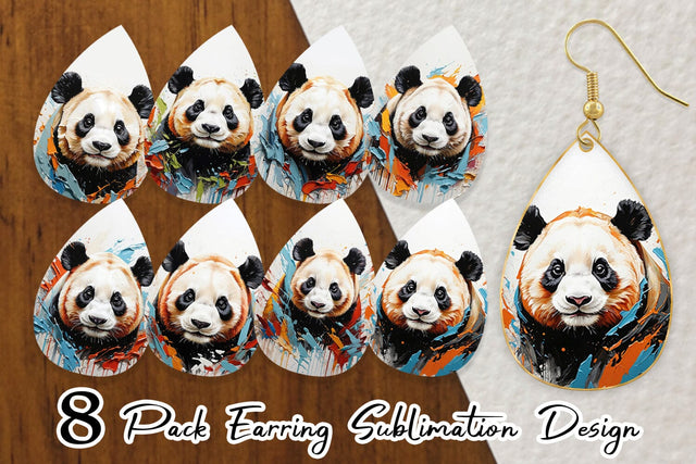 Earring 3D Panda Painting Sublimation artnoy 