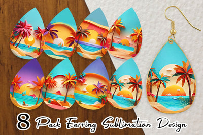 Earring 3D Paper cut Beach Summer Sublimation artnoy 