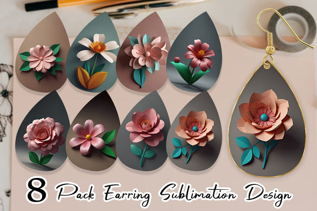 Earring 3D Paper Cut Flower Sublimation artnoy 