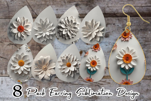 Earring 3D Paper Cut White Flower Sublimation artnoy 