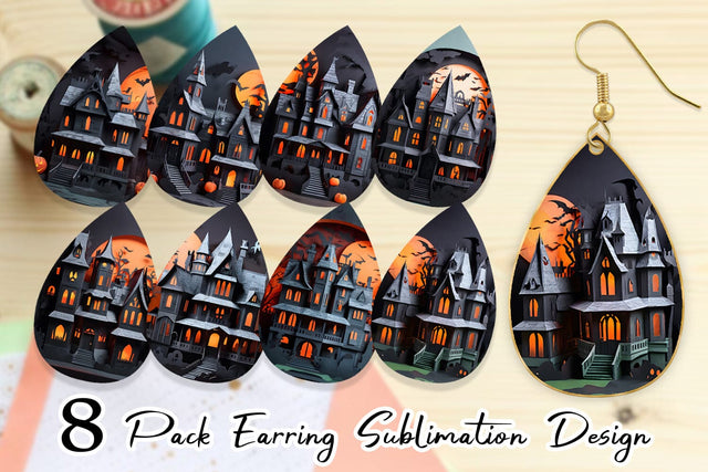 Earring 3D Paper Haunted House Sublimation artnoy 