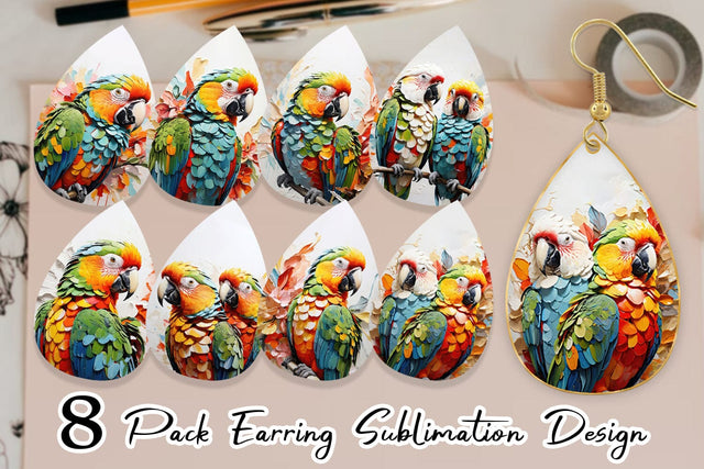 Earring 3D Parrot Painting Sublimation artnoy 