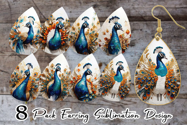 Earring 3D Peacock Painting Sublimation artnoy 