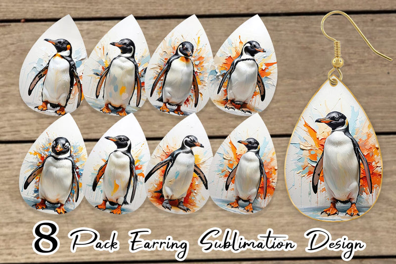 Earring 3D Penguin Painting Sublimation artnoy 