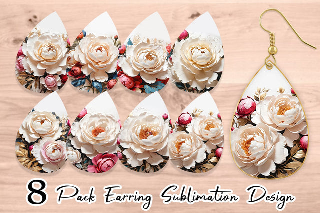 Earring 3D Peony Flower Sublimation artnoy 