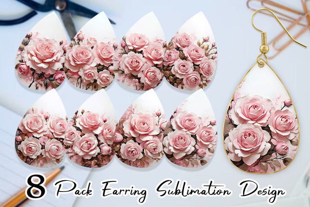 Earring 3D Pink Rose Sublimation artnoy 